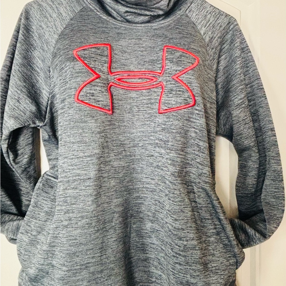 Under Armour Women's Heathered Gray Cowl Neck Sweater with Red Logo Size M